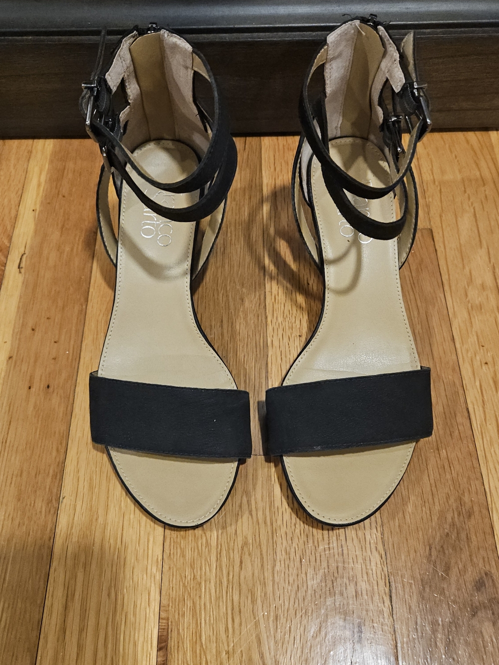 Franco Sarto Black Ankle-Strap Open-Toe Sandals